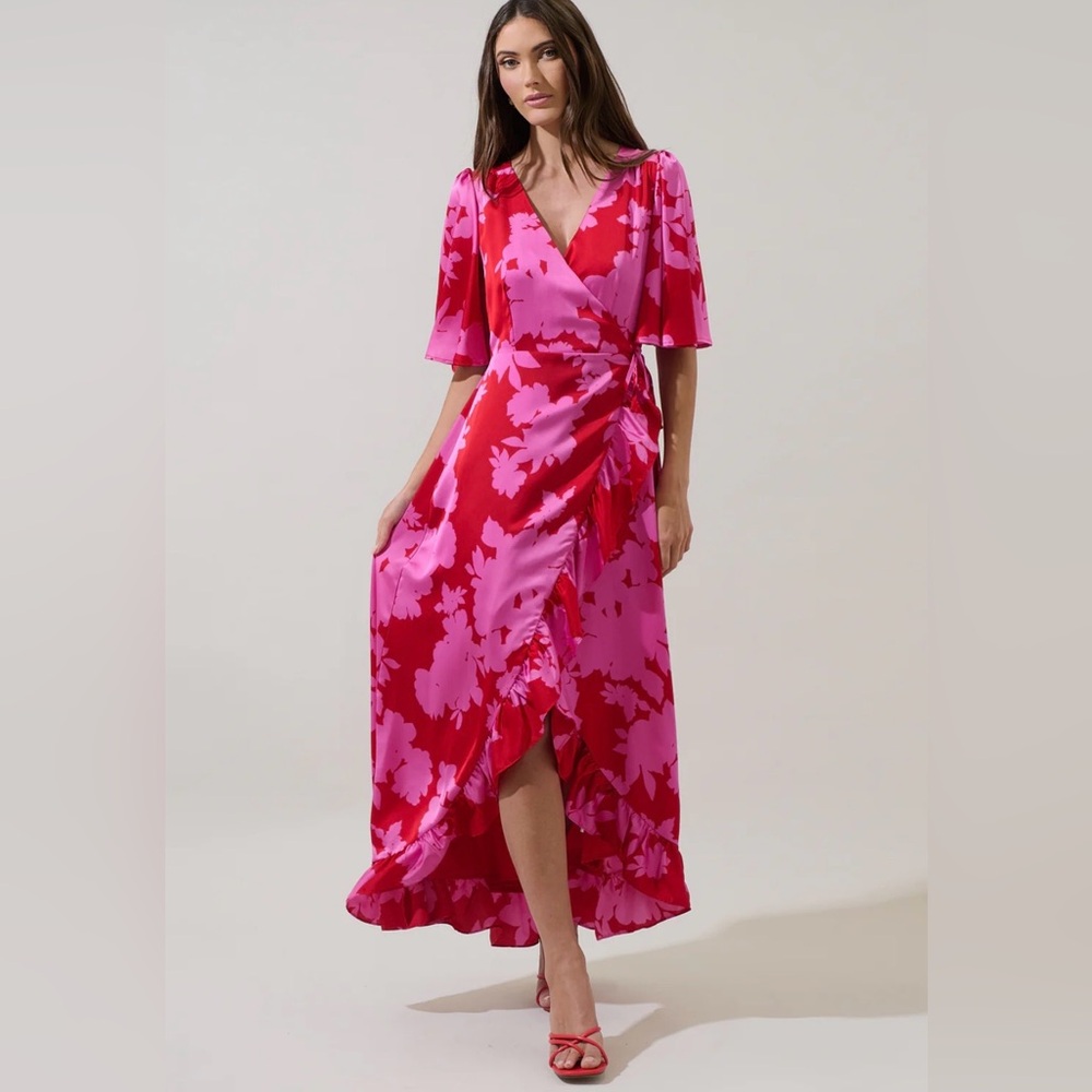 Sugarlips High Low Floral Dress in Red and Pink